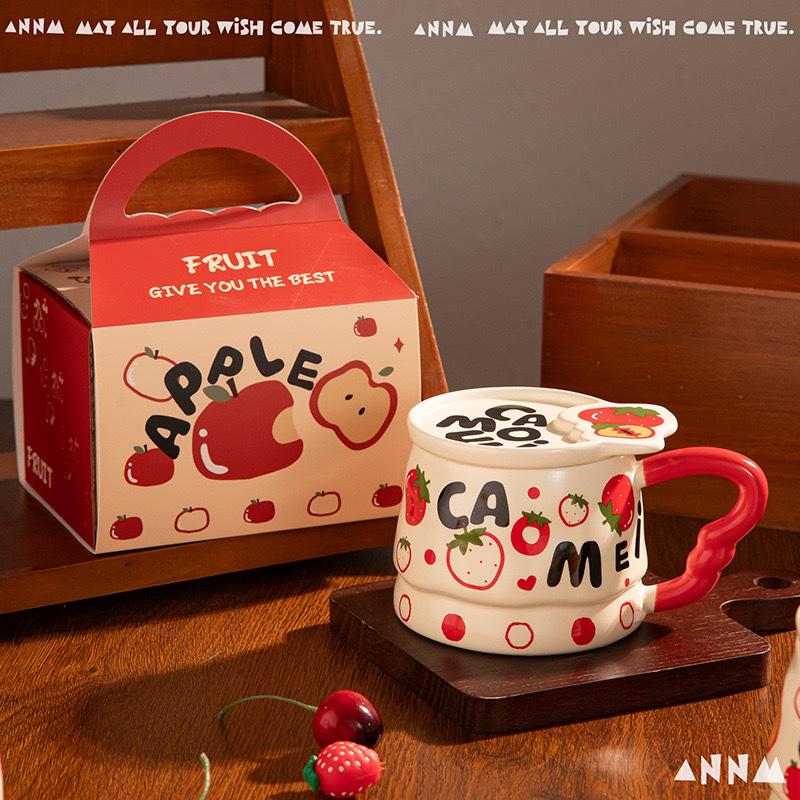 Creative Fruit Ceramic Cup Cartoon Mug Souvenir Summer Fresh Girls Water Cup with Cover High Looking Cup