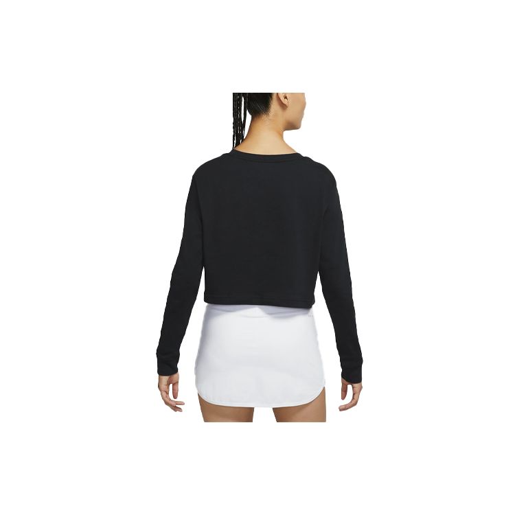 Nike Glückskatzen-Muster bedrucktes Rundhals Langarm T-Shirt Damen Tops Schwarz DJ7942-010