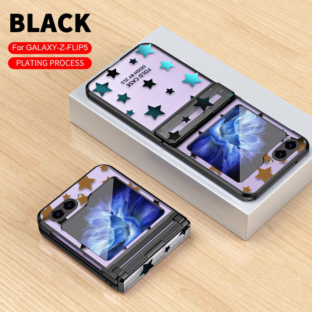 For Samsung Galaxy Z Flip 5 4 3 Case Electroplating Transparent Starry Sky Flat Hinge Full Wrap Drop Cover For Flip5 Flip4 Flip3
