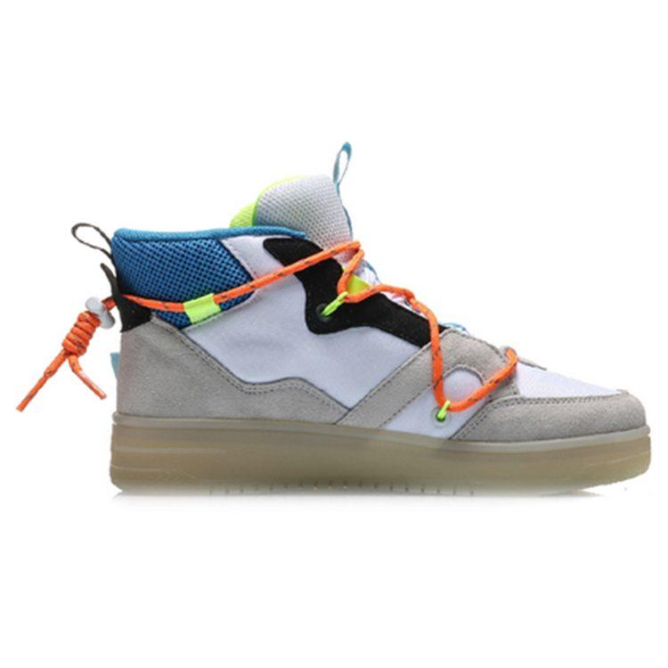 Li Ning CF Hunter Slip Resistant Abrasion Resistant High Top Skateboard Shoes Women's White Orange AGCQ158-4
