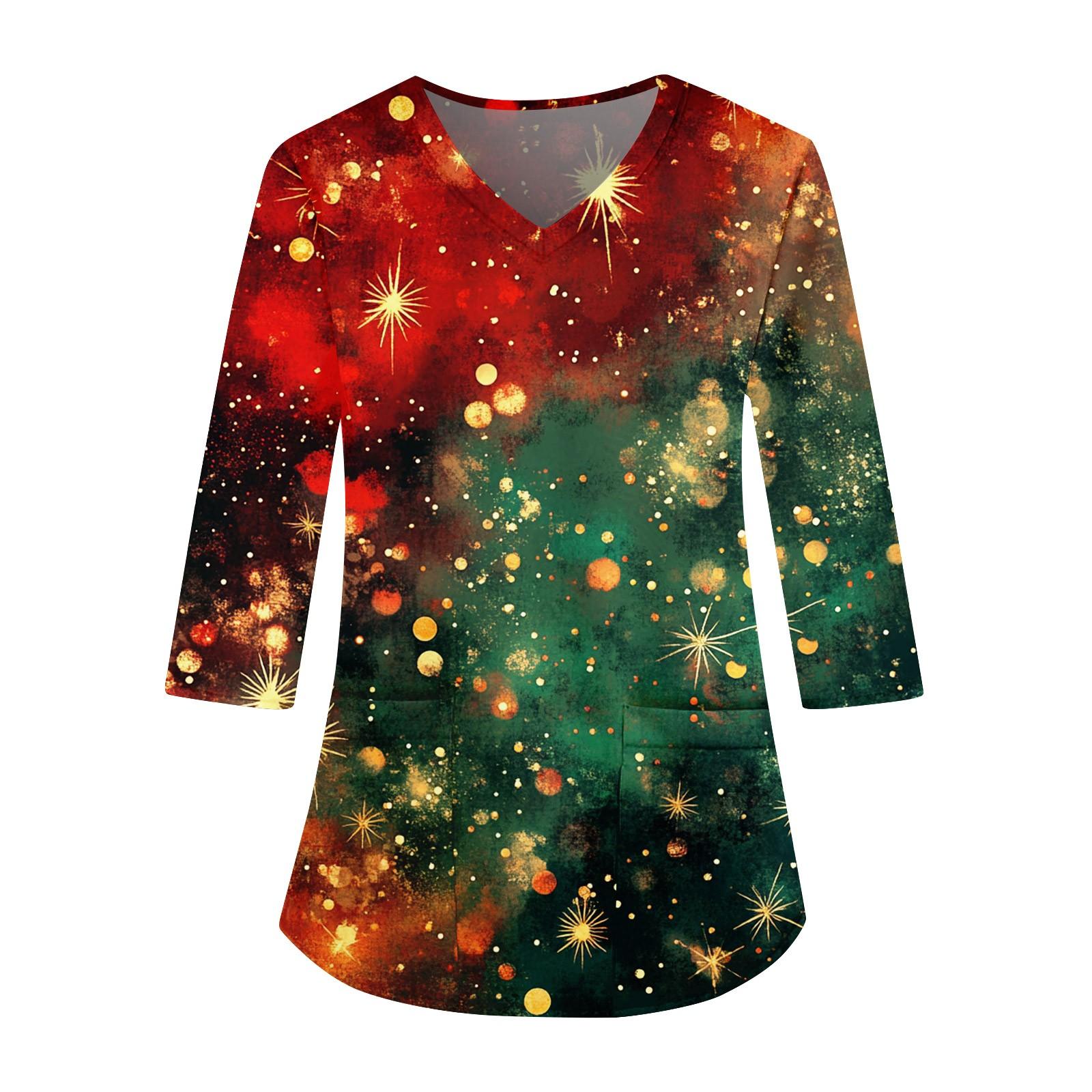 

Женская модная и повседневная рождественская футболка с рукавом три четверти L красный