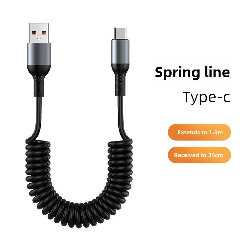 6A Kabel do CarPlay Sprężynowy Wyciskany 6A do Super Szybkiego Ładowania, Kompatybilny z Urządzeniami Huawei i Apple 14.