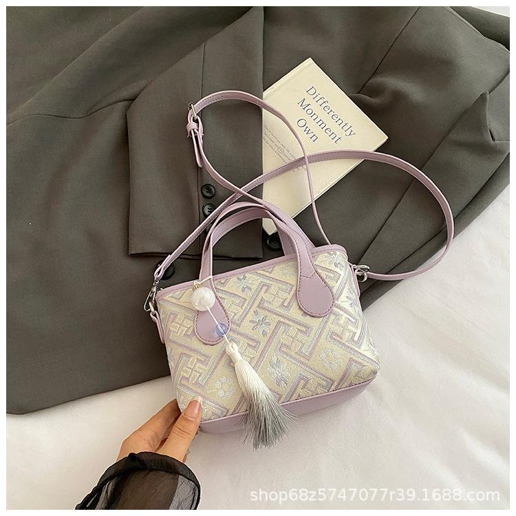 New Chinese style national style bag women's 2025 new trendy fashion versatile hand bag shoulder crossbody bucket bag