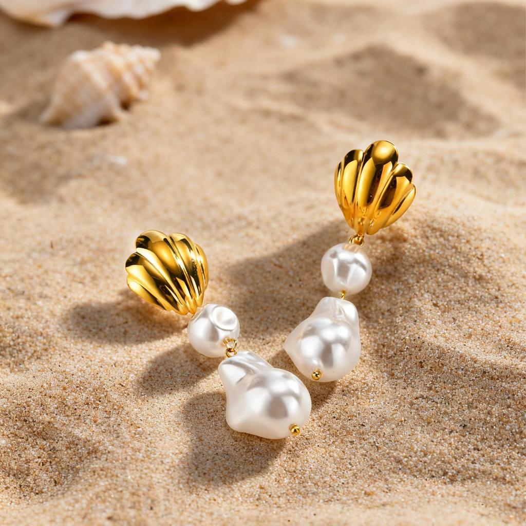 Baroque Pearl Dangle Earrings, French Vintage Statement Drop Earrings Stainless Steel for Women Wedding Party Jewelry