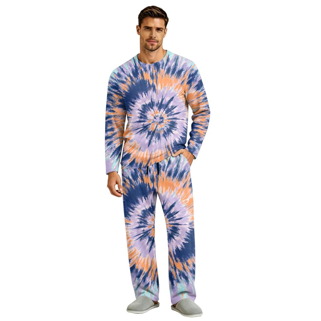 Men's Long Sleeve Pajama Set with Button Crotch and Elastic Drawstring Waist for Home Comfort