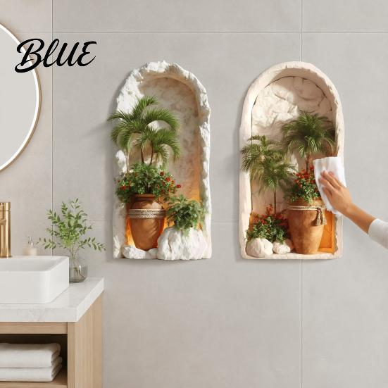 Easy Peel And Wall Sticker Decor 3D 2Pcs Stick Home Tropical Plant for Decor Arched Niche Window Decal Versatile