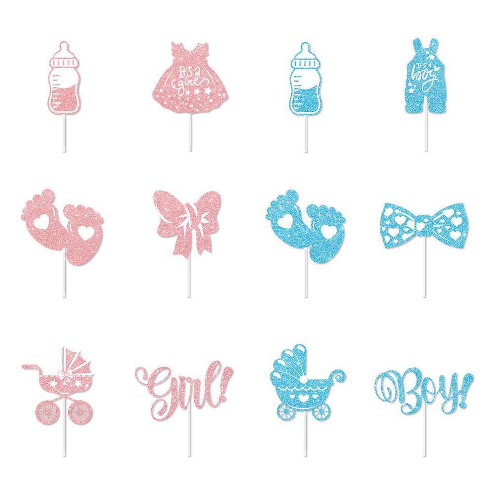 

Cake Decor Flags For Boys And Girls First Birthday Party With Gold Glitter Paper 12 pcs