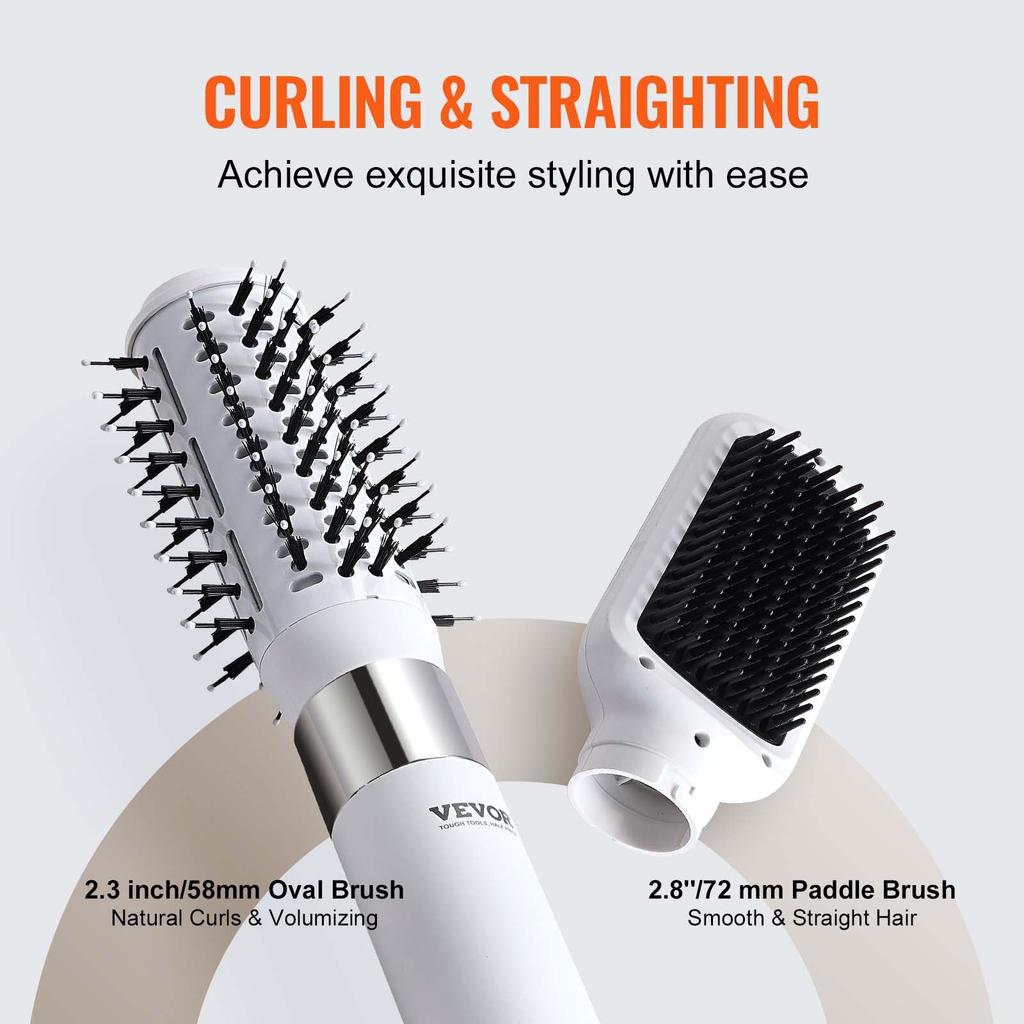 VEVOR Hair Dryer Styler, Ionic Hair Dryer Brush, 110,000RPM High-Speed Hot Air Styler with Oval & Paddle Brush