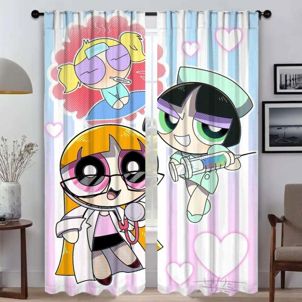 Eleganckie zasłony do salonu The Powerpuff Girls Dekoracja Halloween Zasłony kuchenne 2 sztuki Rolety okienne