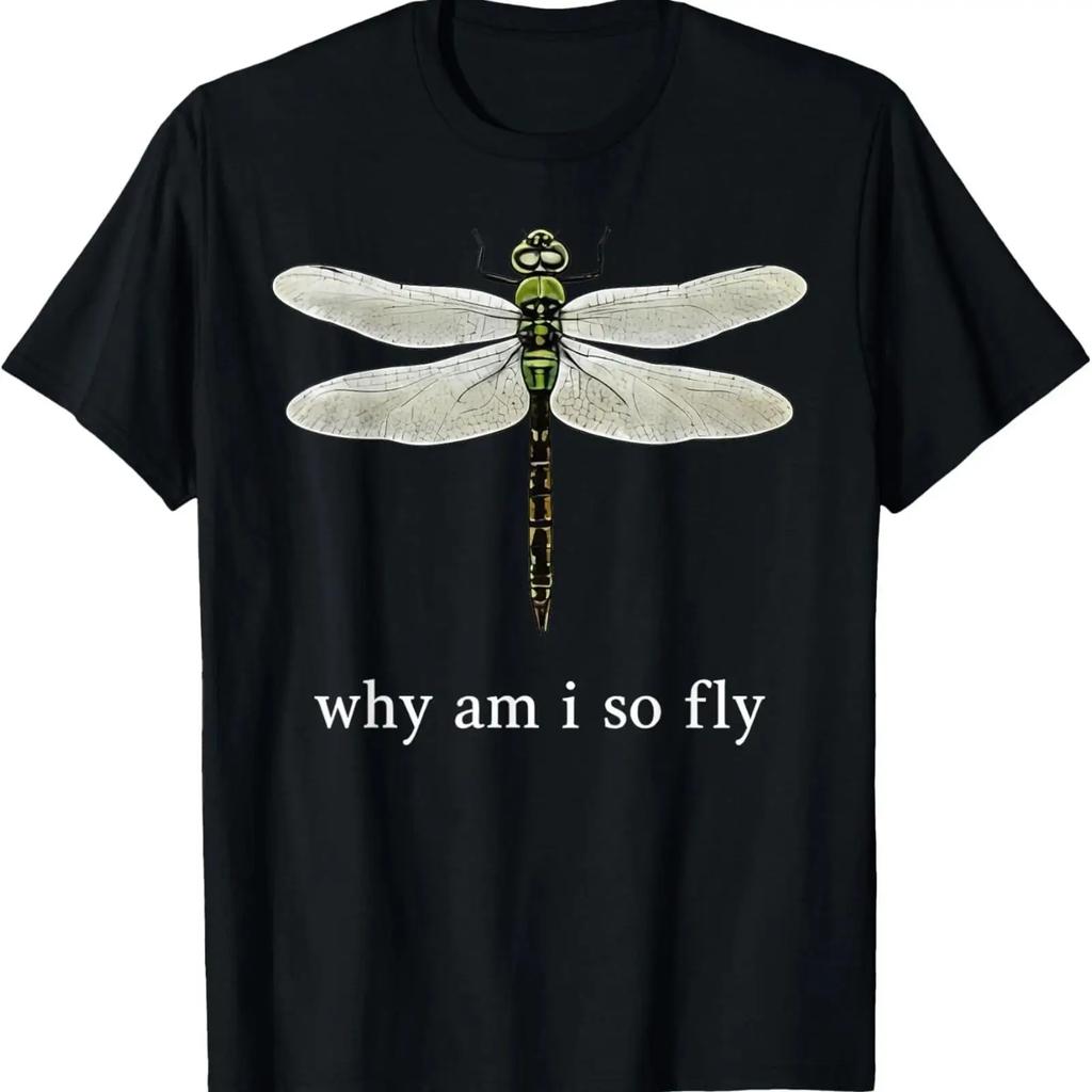 Why Am I So Fly Funny Dragonfly Wordplay Insect Lover T Shirt Image 1 Of 3 Vintage Washed Unisex Comfortable Casual Homme