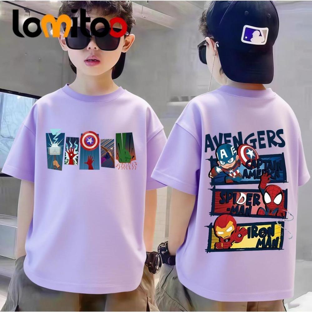 T-shirt clothing, children's animation trend, cute cartoon superhero short sleeved pattern, relaxing and comfortable