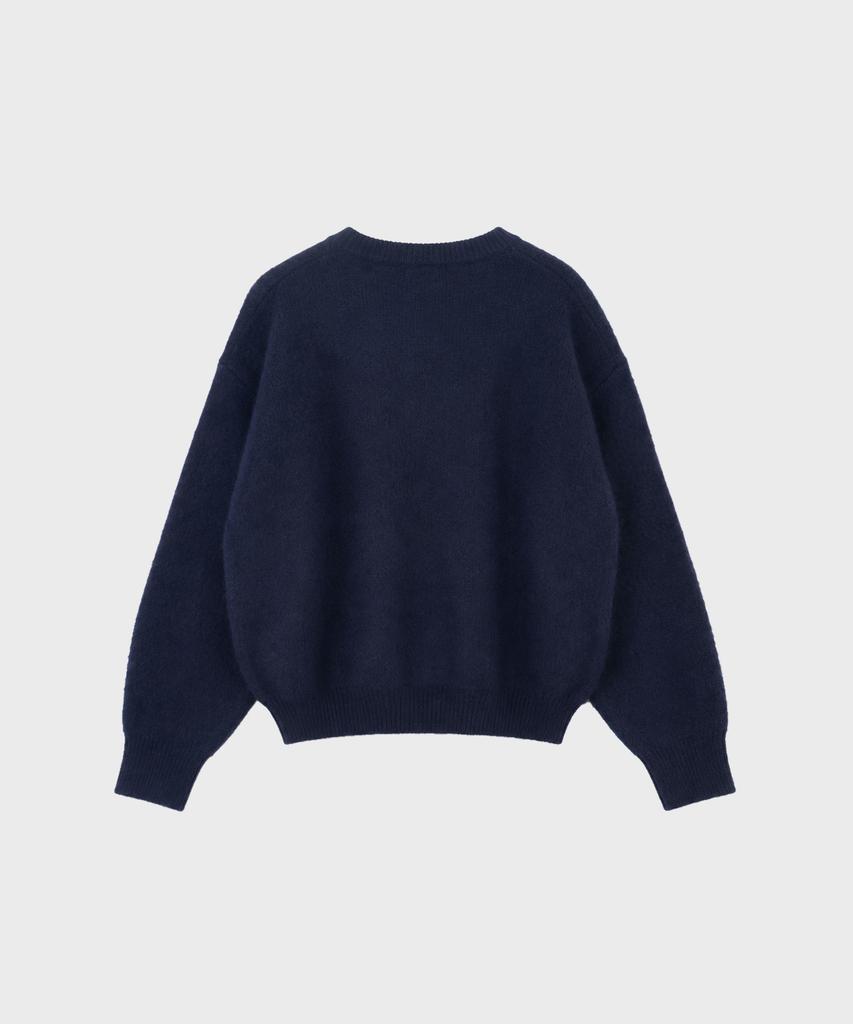 WORK ON BODY OFF Lanugo Semi-Overfit Brushed Round Neck Knit [Navy]