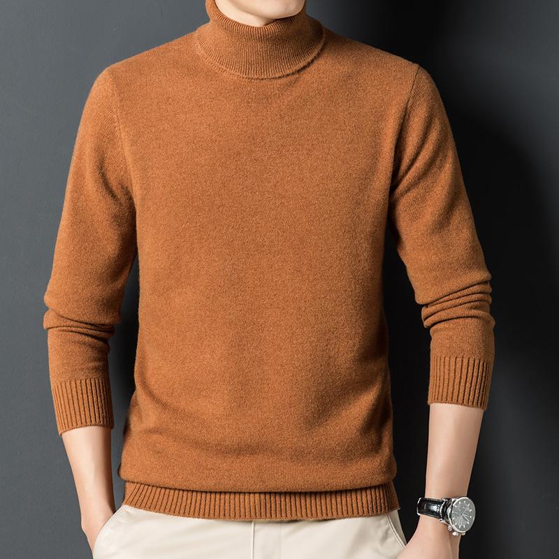 Spring And Autumn Men'S Middle-Aged And Young High Neck Long Sleeve Casual Simple Comfortable Soft Wool Sweater