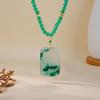 National Dynasty Xinjiang Gold Silk Jade Bead Necklace with Emerald Jade Pendant