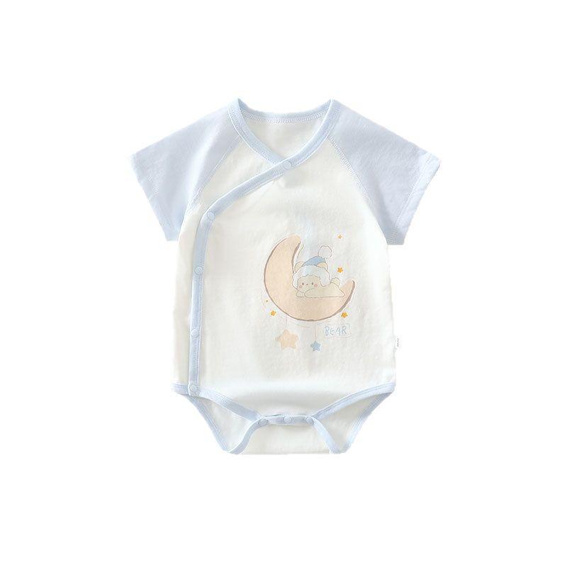 Newborn Baby Cotton Short Sleeve Romper - Triangle Crawling Suit, Lightweight, Snap Crotch, Class A.
