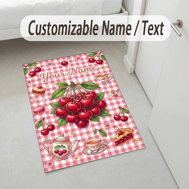 Floral Garden Theme Crystal Velvet Rug Personalized Custom Name Text Soft Floor Mat Home Decor
