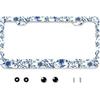 Blue Flowers License Plate Frames for Women, Cute License Plate Frame Blue Stainless Steel with Screws, Car Decor 12.3" X 6.3" Fits Standard Car