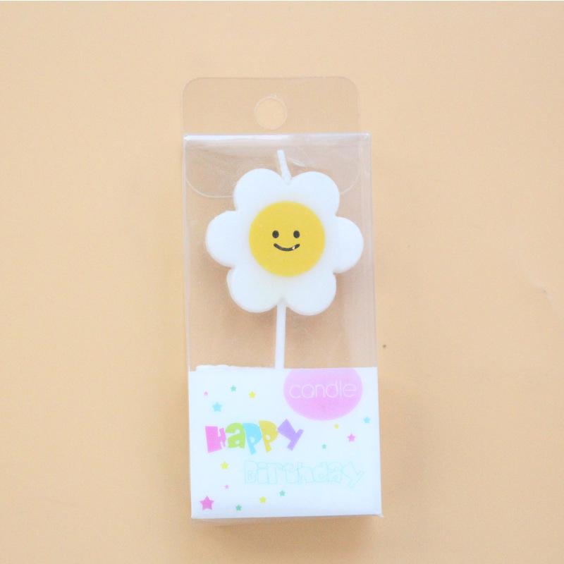 New Single Korean Style Small Fresh Yellow Smiley Face Sunflower Birthday Party PVC Boxed Candle