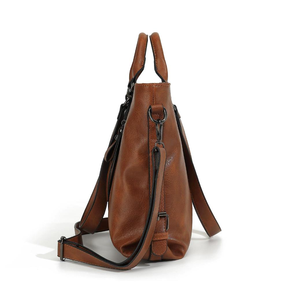 Leather Tote Bag for Women, Designer Satchel Handbag with Top Handles & Crossbody Strap, Classic Shoulder Purse