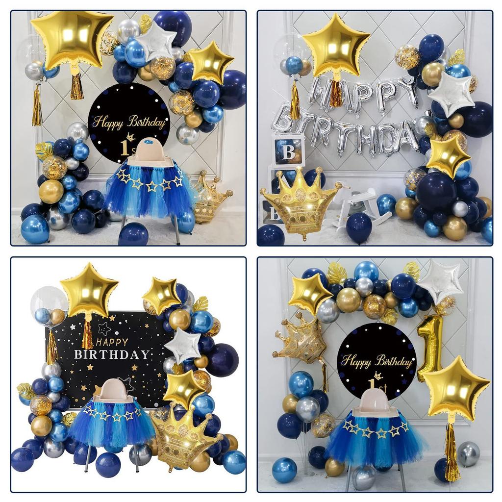 Deep Blue Golden Pentagram Series Balloon Set - Birthday Party Gathering Balloon Flag Set Combination