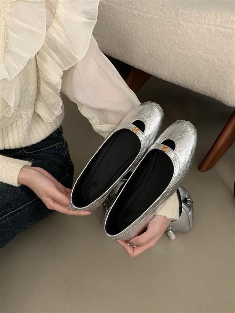 Spring new camellia flat single shoes women's Mary Jane shoes round head grandma shoes