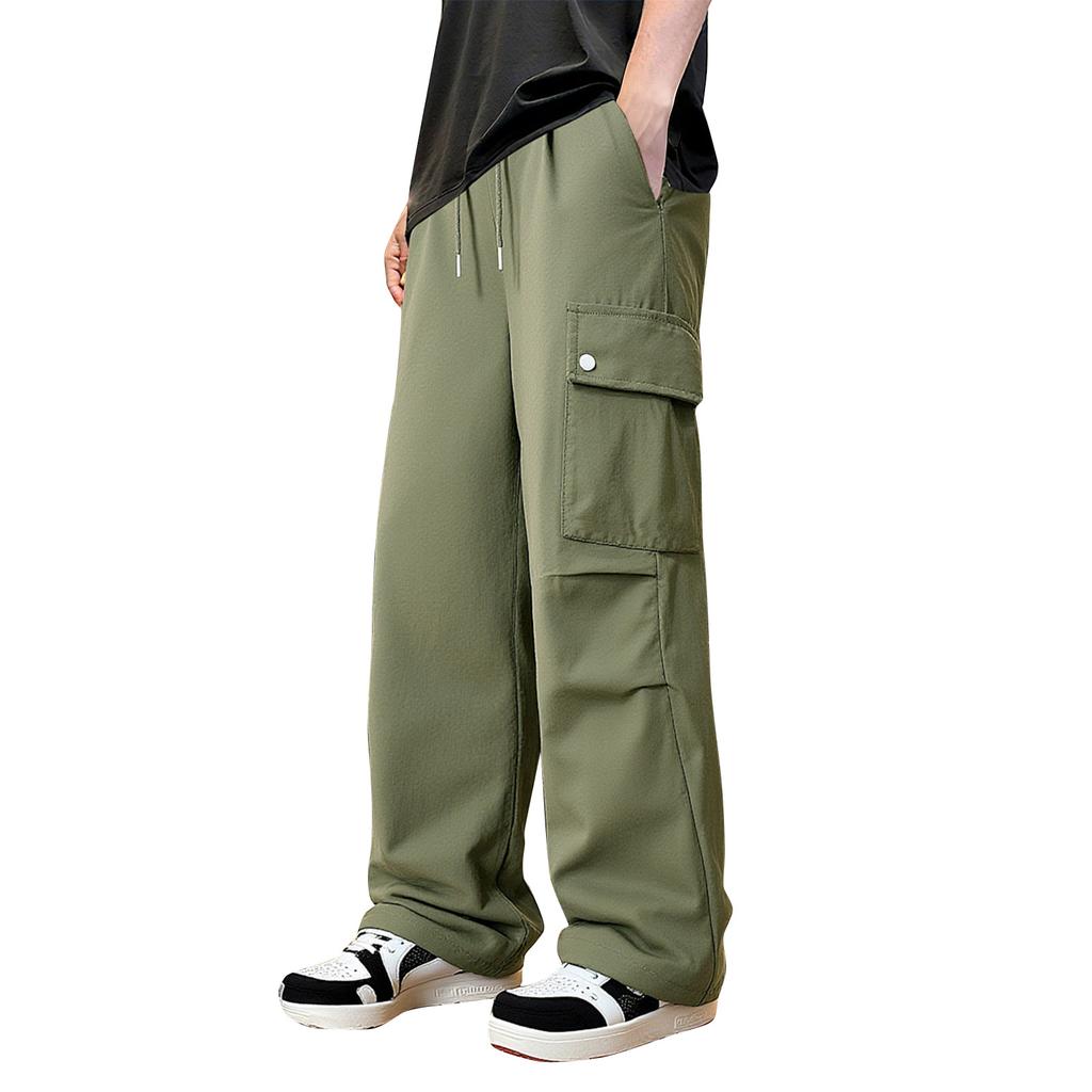 Men's Solid Color Loose Pocket Work Trousers Men's Casual Fashion Work Trousers