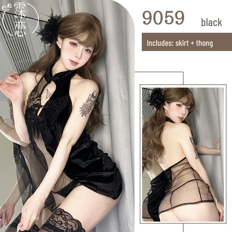 Mulan Retro Print Cheongsam Pajama Set - Sexy, Slim, High Slit, Bodycon Lingerie In Ancient Style