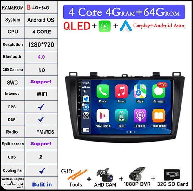 For Mazda 3 Bk Maxx Axel 2010-2013 Android 14 Car Carplay Android Auto Video Radio GPS Navigation Multimedia Player 4G LTE