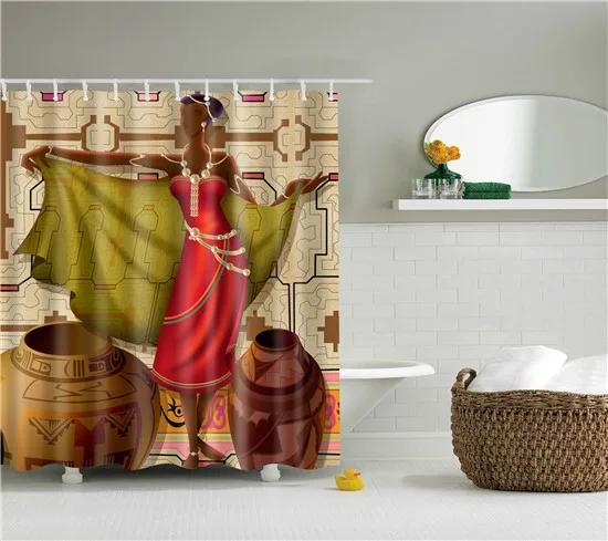 African Style Tribal Pattern Portrait Shower Curtains Fabric Waterproof Polyester For Bathroom Curtain With Hooks 180x180cm