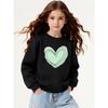 Girls' Long-sleeve Sweatshirt with Round Neck and Printed DesignGreen Layered Heart Suitable for Spring and Autumn, Fashionable and Casual