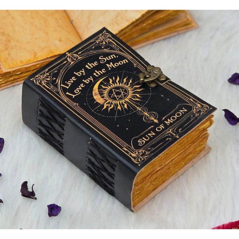 Sun & Moon Celestial Journal | Live by the Sun Love by the Moon Diary | Vintage Lock Grimoire | Wiccan Book of Shadows | Astrology Notebook