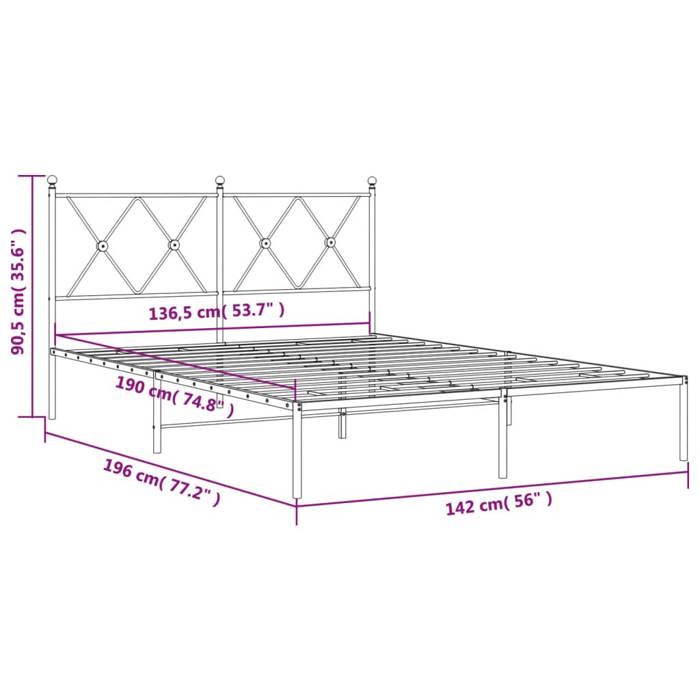VidaXL Cadre de lit métal sans matelas et tête de lit blanc 135x190 cm 376550