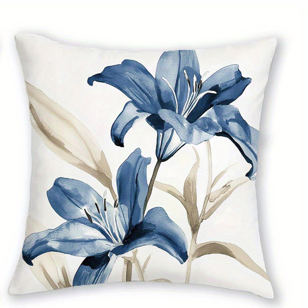 Blau getönte Aquarellblumen Beidseitig bedruckter Kissenbezug Kurzer Plüsch Geeignet für Wohnzimmer Schlafzimmer Zierkissenbezug