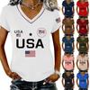 Damen Lässiger V-Ausschnitt Kurzarm Pullover Bedrucktes T-Shirt Top