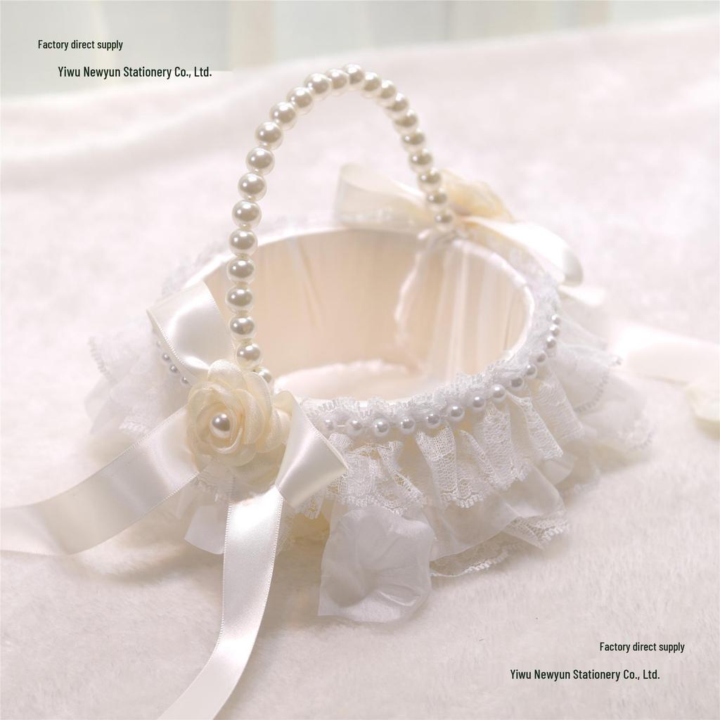 Silk Flower Girl Basket: Petite Wicker Lace Design for Weddings & Festivals