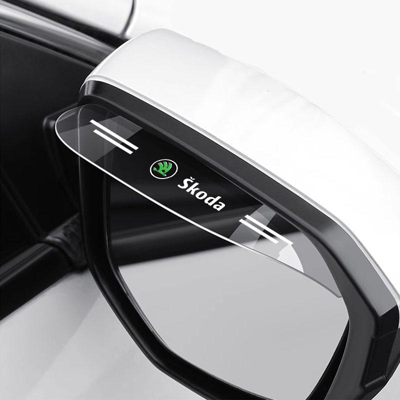 2Pcs Car Rear View Mirror Sticker Rain Eyebrow Auto Side Mirror RainProof Cover For Skoda Octavia Superb Rapid Kodiaq Karoq Fabia Kamiq Roomster