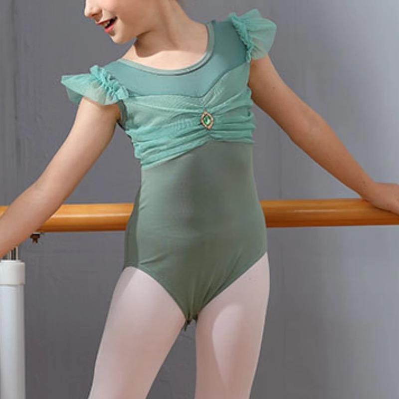 Ruffle Sleeve Ballet Leotard Girls Kids Gymnastics Bodysuit Ballerina Fairy Party Dancing Training Performance Dancewear