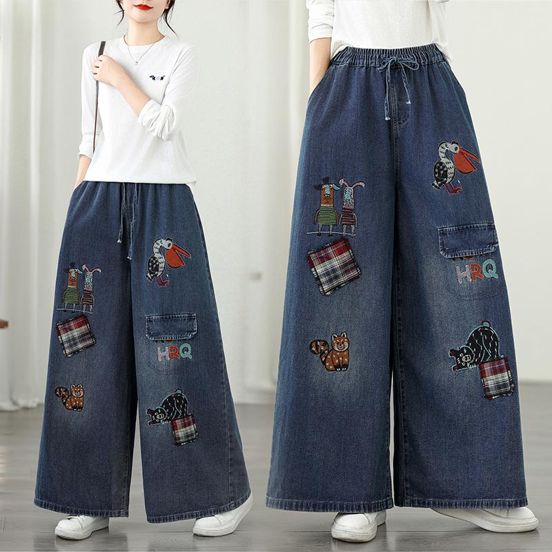 DIMANAF 2025 Plus Size Autumn Jeans New Long Pants Women Loose Denim Trousers Big Size Casual Embroidery