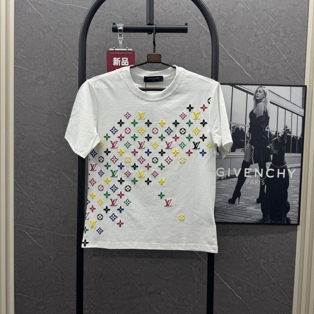 2026 Oversized tričko s potiskem monogramu, Celoplošný vzor, Lehké unisex tričko pro pár