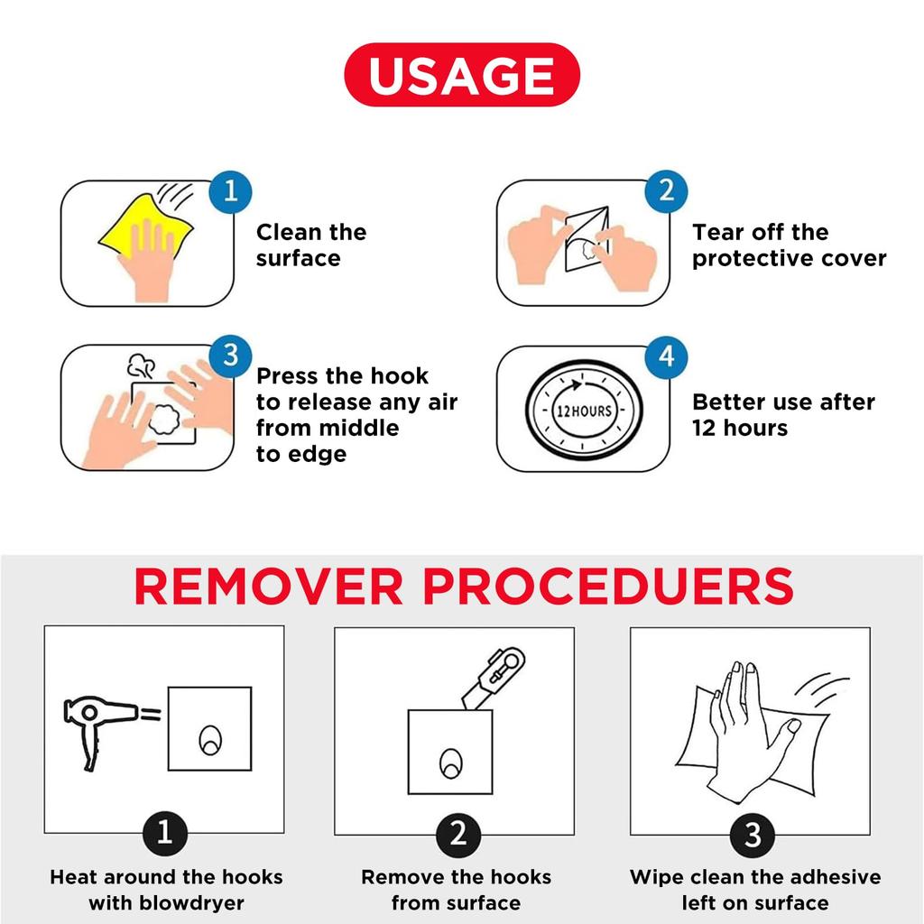 5/10/20pcs Adhesive Hooks for Hanging On Wall or Ceiling, Heavy Duty, Clear, Damage Free, Stick On Hangers for Kitchen Bathroom