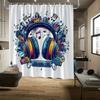 Colorful Music Theme Shower Curtain - Headphones, Boombox & Vinyl Records with Notes, Perfect for Music Lovers' Bath Decor