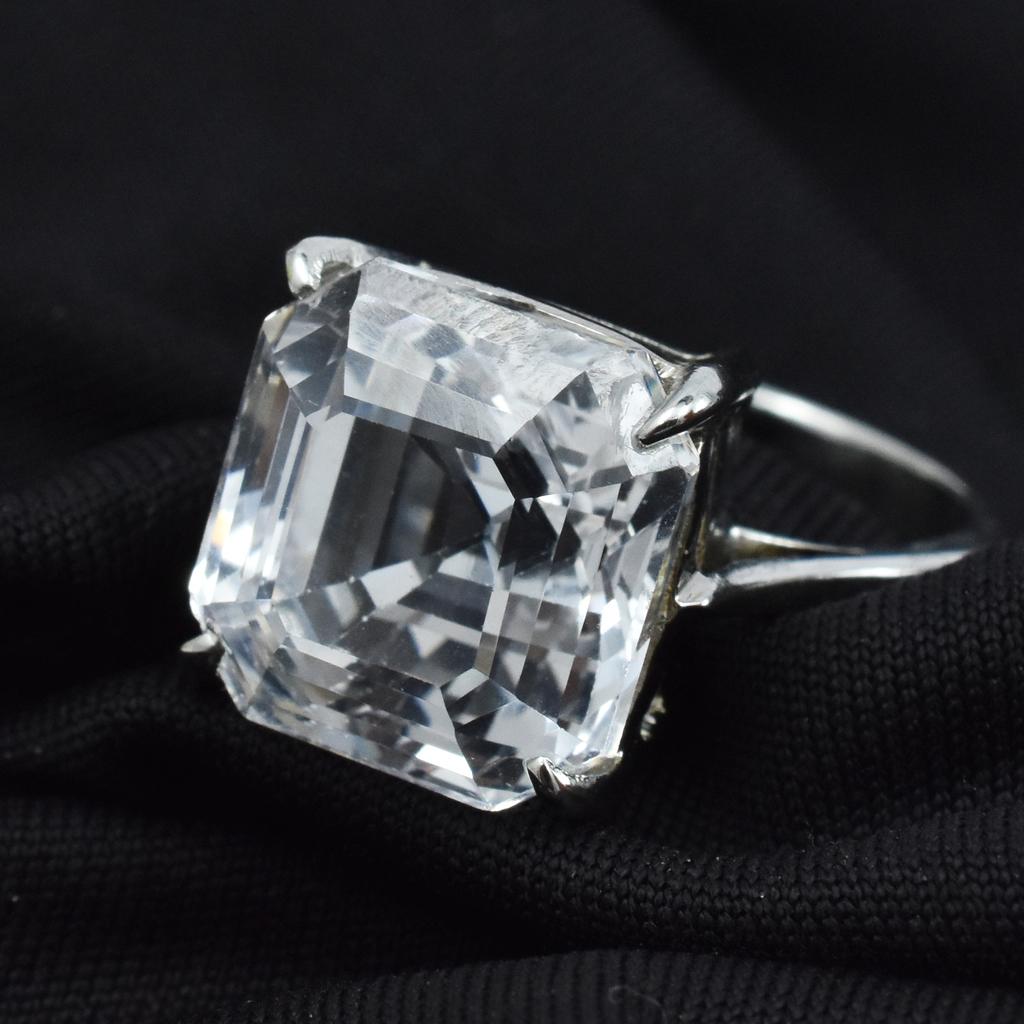 Best Ring Sz 9.5 White 35.15 Ct Square Shape 925 Sterling Silver Sapphire Ring AR-3128-Sa