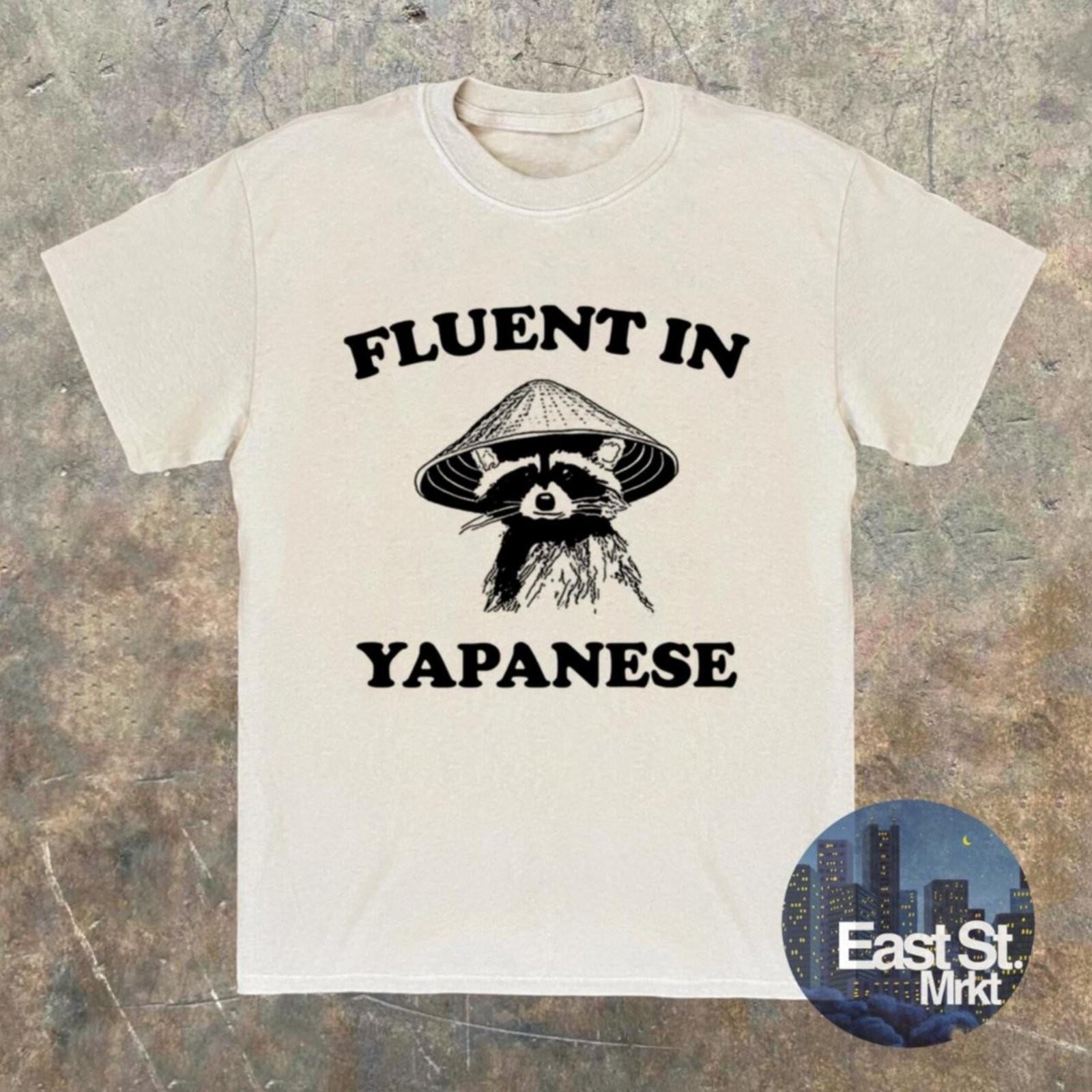 Fluent In Yapanese Raccoon Funny T-Shirt Mens Vintage Graphic Tee Cool Gift S