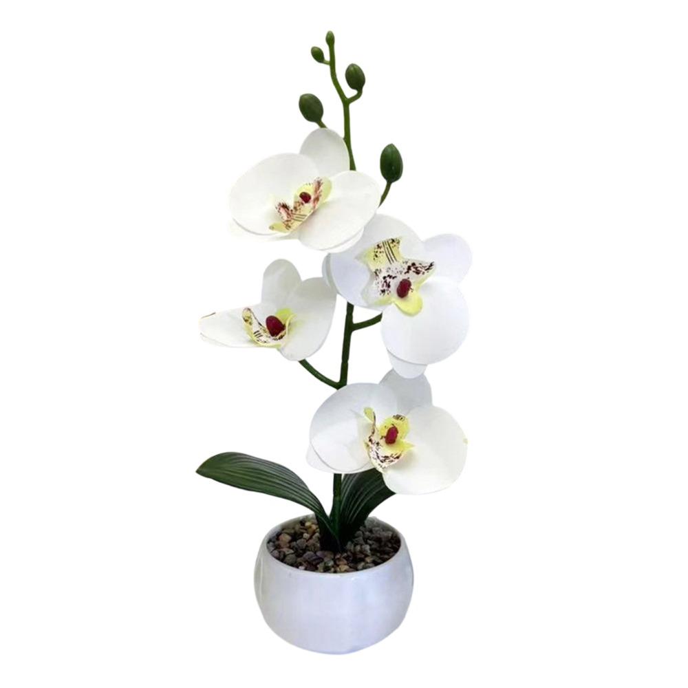 

Multicolor Artificial Orchid Bonsai 4 Flower White Flowerpot Simulation Flower Potted Accessories Green Leaves белый