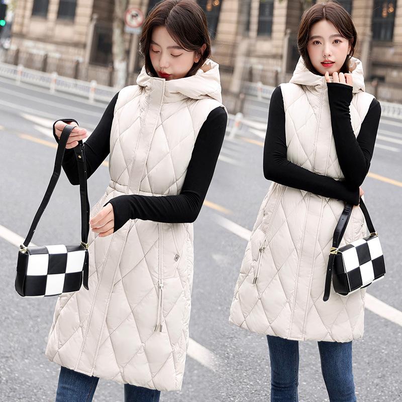 Gilet con cappuccio in piumino da donna di media lunghezza nuova giacca ispessita