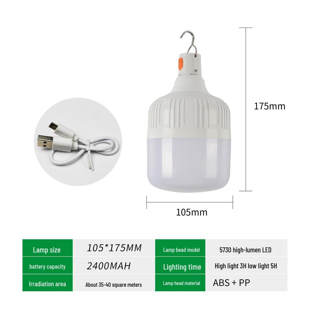 Rechargeable LED Light Bulb: Outdoor Camping, Night Market, Emergency, Super Bright, Rainproof, Power Outage Solution