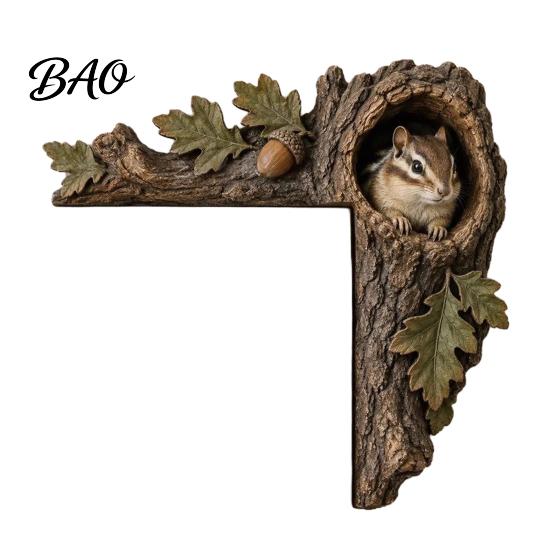 Decorative Accents for Reading Nooks Chipmunk Tree Door Topper, Squirrel Owl Wooden Frame Sign, Funny Whimsical Rustic Home Wall Animals Corner