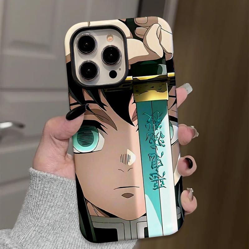 Coque de téléphone brillante avec revêtement par sublimation Plastique dur + Coque souple Demon Slayer: Coque arrière de protection intégrale à motif Kimetsu no Yaiba pour iPhone Samsung