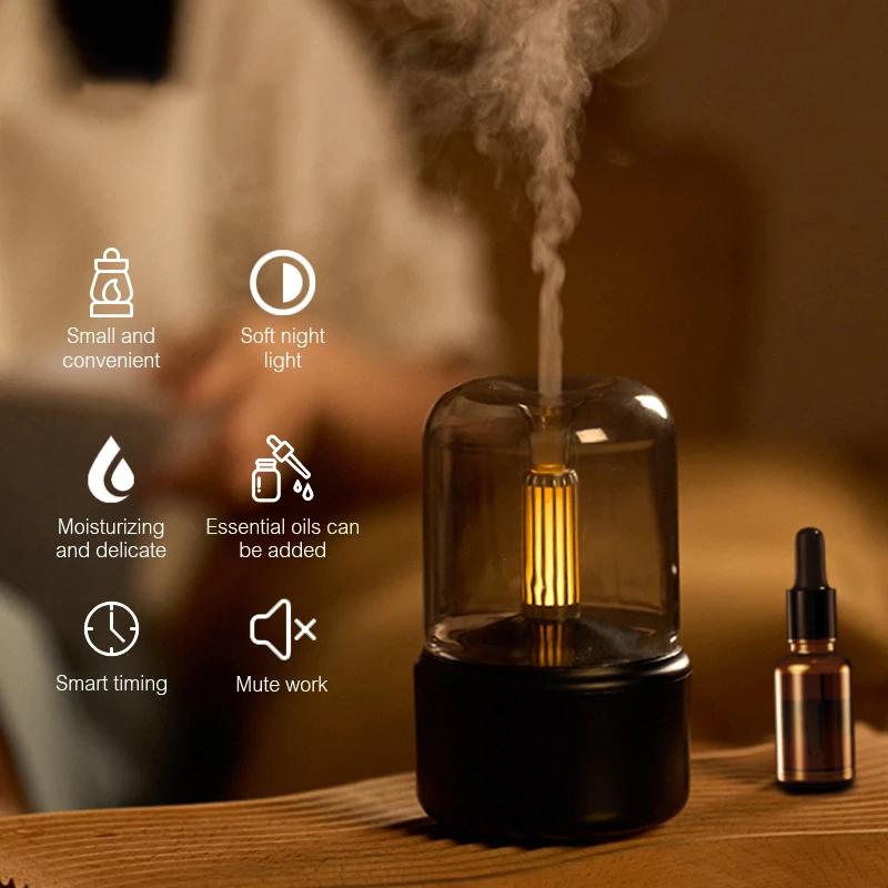 Candlelight Aroma Diffuser Portable 120ml Electric USB Air Humidifier Essential Oil Cool Mist Maker Fogger with LED Night Light