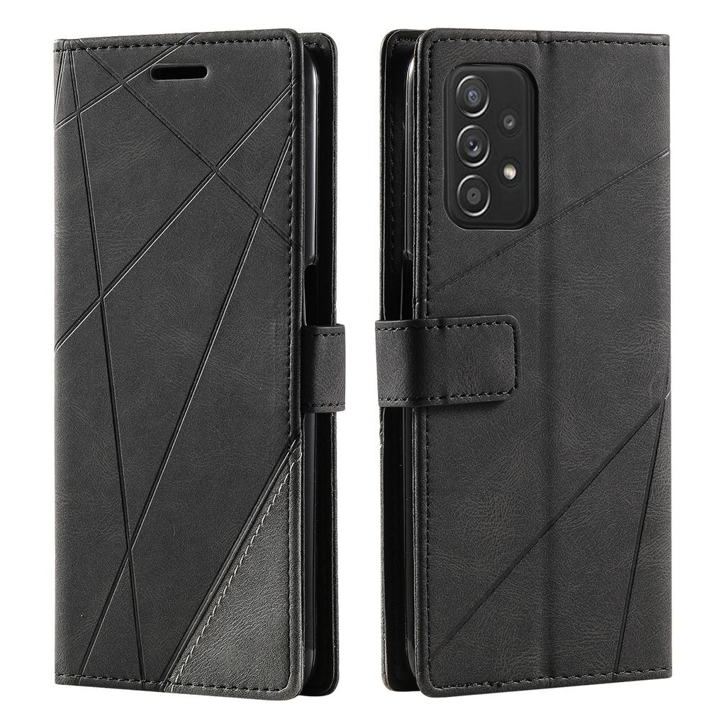 For Samsung Galaxy A53 5G Wallet Case Lines Imprinted Skin-touch Leather Phone Cover